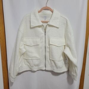 Time and Tru Winter White Boucle Bomber Jacket, XXXL(22), NEW